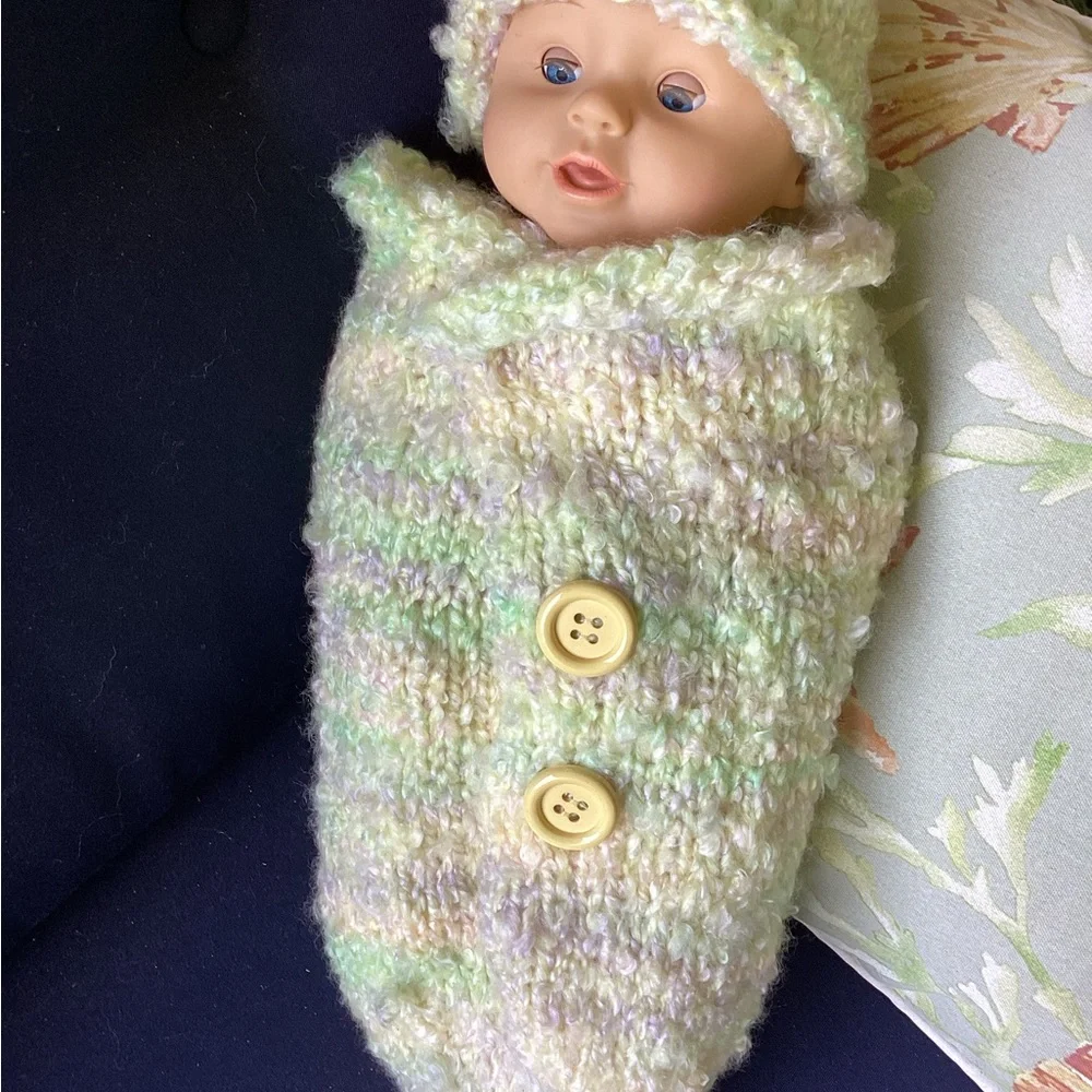 Baby Cocoon One Piece Hand Crafted Yellow Green Swaddler Cozy Knit